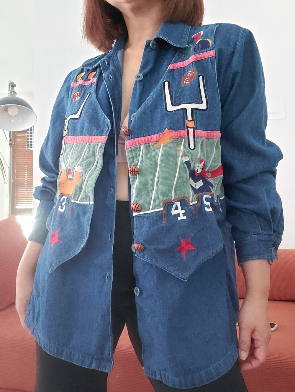 VINTAGE DENIM SHIRT FOOTBALL THEAMED
